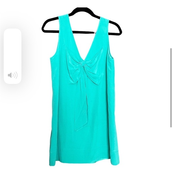 Yumi Kim Jane Sweetheart Bow Dress Teal Blue Shift Silk Mini Dress M - Picture 6 of 10